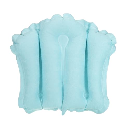 Blue Inflatable Bath Pillow with Suction Cups & Terry Cloth Cover - Neck Support for Bathtub & Hot Tub