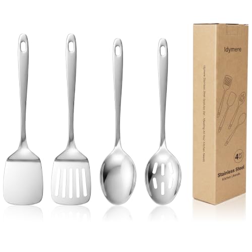 4-Piece Stainless Steel Cooking Utensils Set - Spatula & Spoons