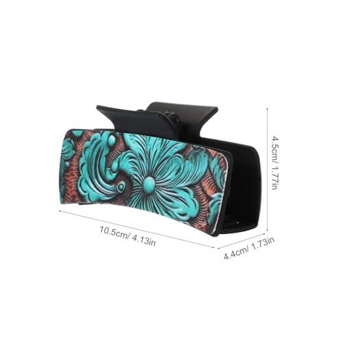 Vintage Turquoise Hair Claw Clip for Women - PU Leather, 4.13in