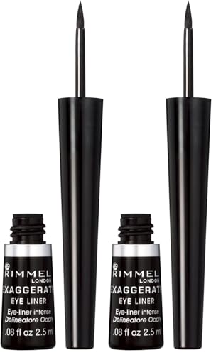 Rimmel London Scandaleyes Exaggerate Liquid Eyeliner, Black - Waterproof & Long-Lasting, 0.08oz (Pack of 2)