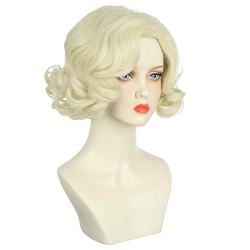 Yuehong Short Curly 1920s Platinum Blonde Wig for Women