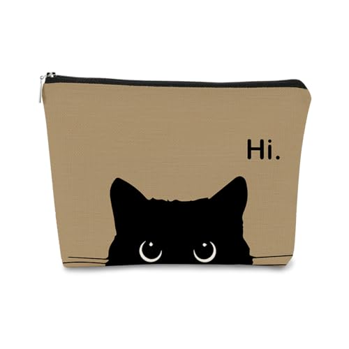Black Cat Makeup Bag - Cute Linen Cosmetic Pouch for Travel & Gifts