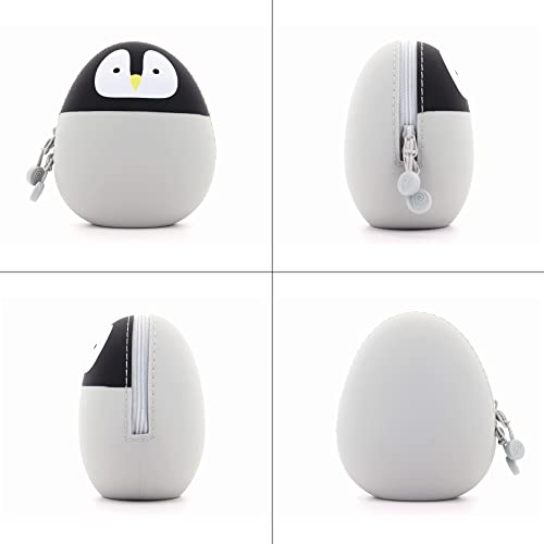Large Gray Cat Zipper Egg Pouch - Silicone Travel Organizer 3.8 x 4.7 inches