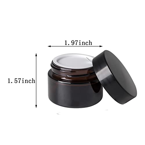 1oz Amber Glass Jar with Black Lid & Spatula - Empty Cosmetic Container