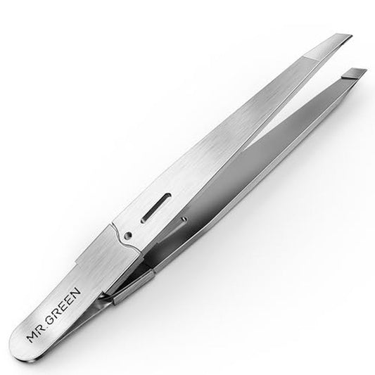 MR.GREEN Tweezers,Professional Precision Eyebrow Tweezers for Women and Men, Tweezers for Facial Hair Women, Stainless Steel Slanted Hair Removal Tweezers, Eyebrow Plucker, Ingrown hair tweezers