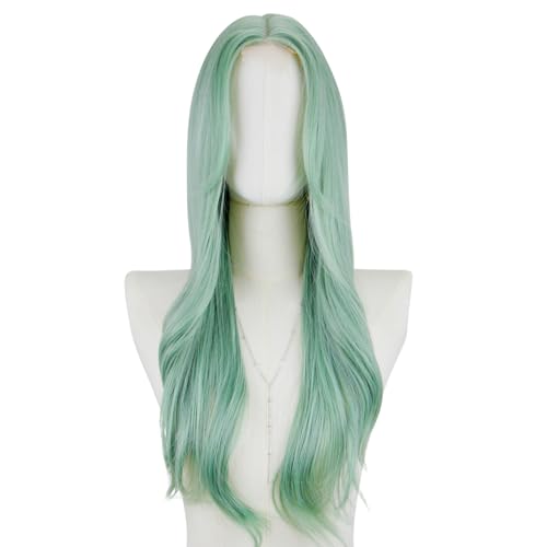 STYLER 29-Inch Long Green Wavy Wig with Bangs - Heat Resistant Synthetic