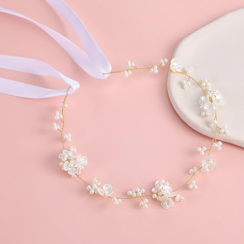 Elegant Flower Girl Headband with Pearls - Handmade Wedding Accessory