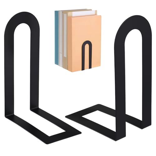 Minimalist Black Metal Bookends - 2 Pcs Geometric Design for Home Office