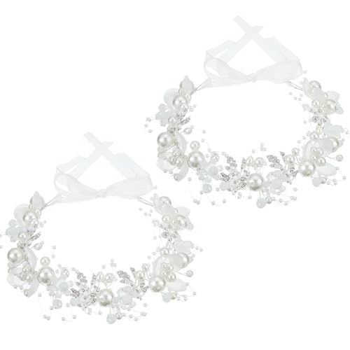 Retrowavy Silver Flower Girl Pearl Headpiece Wedding Communion 2 pcs