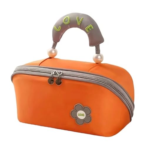 Orange Large Makeup Bag - Spacious Travel Cosmetic Pouch for Women