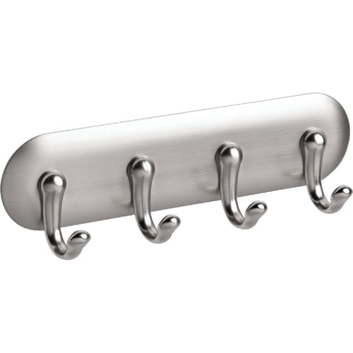 iDesign York Adhesive Key Holder with 4 Hooks, Stainless Steel