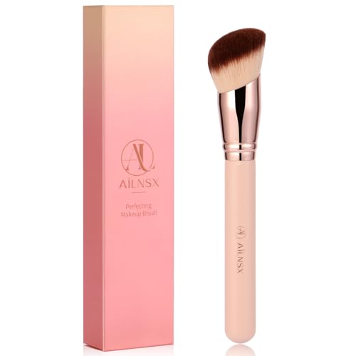 AILNSX Pink Angled Foundation Brush for Liquid, Cream & Powder Makeup - Dense Soft Bristles, Contour, Blush & Bronzer - F212