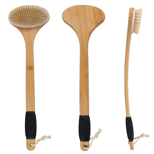 OWIIZI 17.5" Long Handle Back Scrub Brush with Stiff Boar Bristles