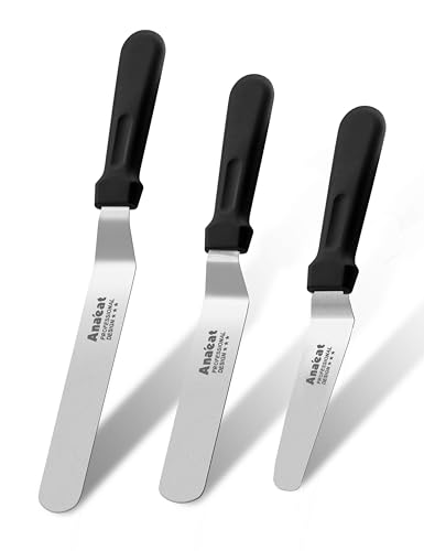 Anaeat Set of 3 Professional Angled Icing Spatulas - Stainless Steel Blades for Cake Decorating