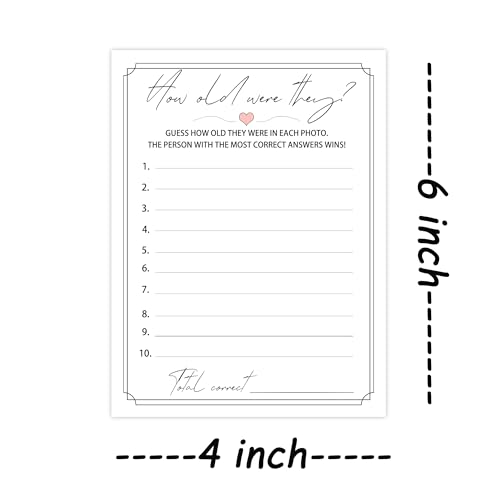 50 Pcs Age Photo Game Cards for Bridal & Baby Showers - 4x6
