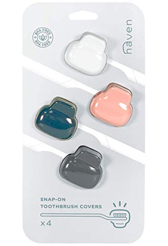 Haven 4-Pack Toothbrush Covers for Travel & Home - Fits Electric & Manual Brushes - White, Coral, Teal, Gray