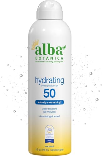 Alba Botanica Hydrating Sunscreen Spray SPF 50 - Water Resistant & Moisturizing, 5 Fl. Oz