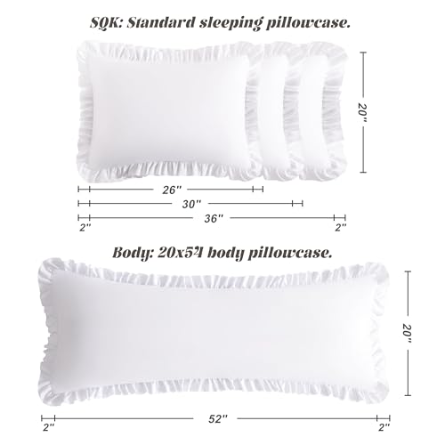 BEDSUMP King Ruffled Pillow Shams Set of 2 - 20x40 White Microfiber