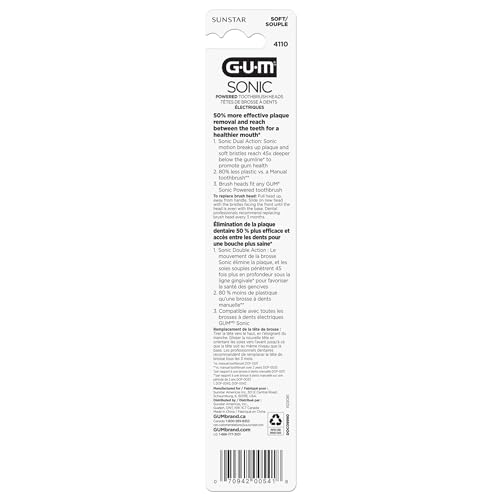 GUM Sonic Toothbrush Refill Heads - 2 Count for Deep Cleaning