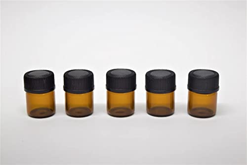 AFMNQZ 1ML Amber Glass Bottles with Orifice Reducer Cap – Pack of 50 for Essential Oils, Perfume, Samples