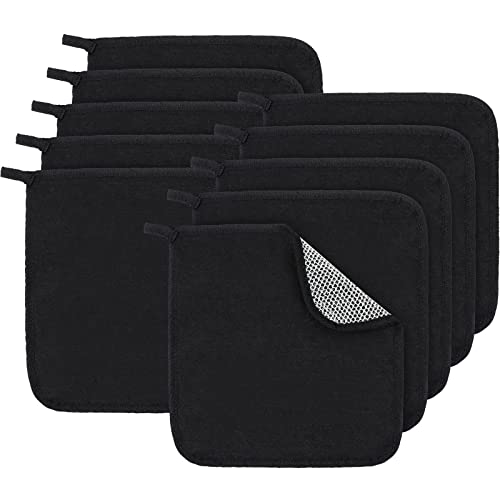 Tudomro 10 Pcs Double-Sided Exfoliating Washcloths, 10" x 10", Black