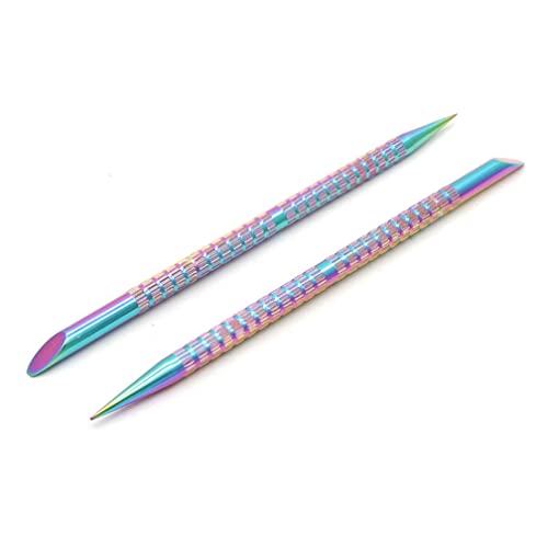 Holographic Stainless Steel Nail Art & Cuticle Pushers - 2 Pcs Manicure Tools