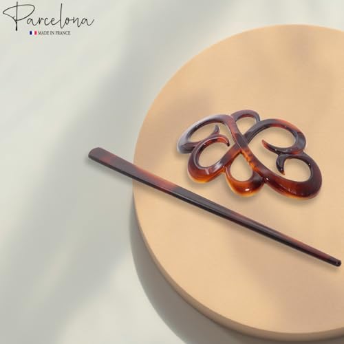 Parcelona French Tortoise Shell Bun Holder with Hair Stick - 3.5 Inch