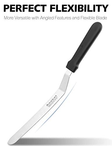 Anaeat Set of 3 Professional Angled Icing Spatulas - Stainless Steel Blades for Cake Decorating
