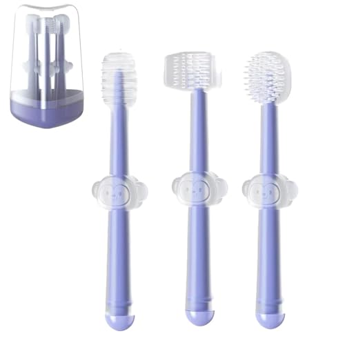 PandaEar Toddler Toothbrush Set - 3 Silicone Brushes for 0-18 Months