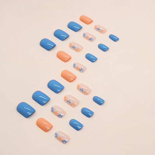 Square Flower Press On Nails - 24 Pcs Acrylic Full Cover Set
