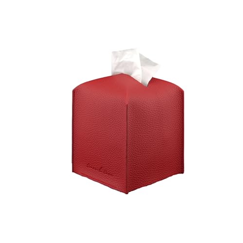 Elegant PU Leather Tissue Box Holder - Crimson Red for Home & Office