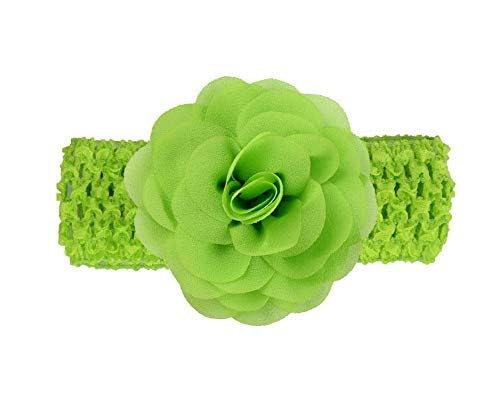 Girl Baby Headband with Chiffon Rose — 20 Colors, Elastic Crochet, 1.6x5.5 Inch, Included in Version with 3.15 Inch Rose