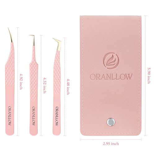 Lash Tweezers Set for Eyelash Extensions - 3 Precision Fiber Tip Diamond Grip, Volume,L-shape Boot, 90 Degree Lash Tweezers for Volume Classic Lashes Premade Fans (3)