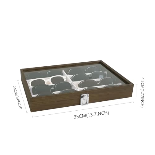 Wudygirl Jewelry Organizer with Lid - 8 Grid Sunglasses & Accessories Tray 13.7"x9.4" Beige