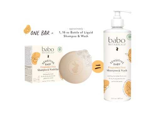 Babo Botanicals Fragrance-Free 2-in-1 Shampoo & Wash Bar for Babies - Shea Butter & Calendula
