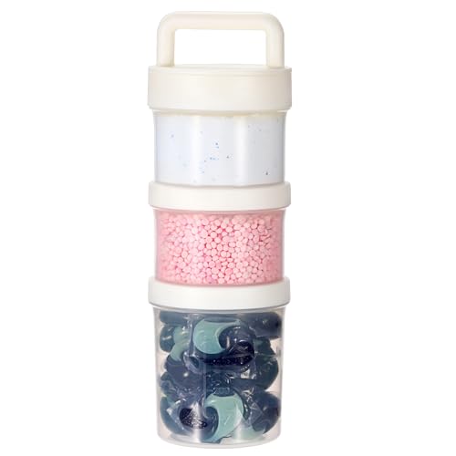 White Portable Laundry Detergent Dispenser with Handle, Large Stackable Storage