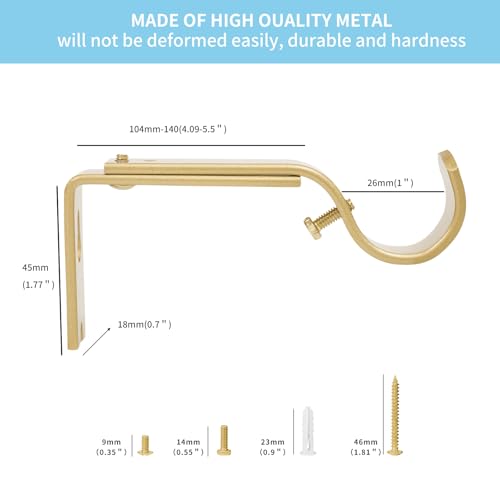 Heavy Duty Adjustable Curtain Rod Brackets - 3 Pack Gold