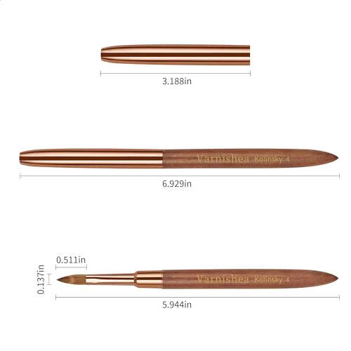 Varnishea Pure Kolinsky Acrylic Nail Brush - Size 4 Rose Gold & Brown Handle