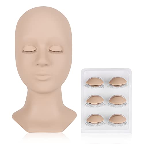 LASHVIEW Lash Mannequin Head with 4 Pairs Replaceable Eyelids for Training