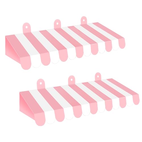 2 Pack Pink and White Circus Awnings - Carnival Decorations for Parties