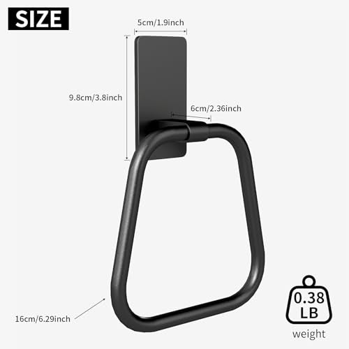 JUYSON Matte Black Adhesive Hand Towel Holder - No Drill, Space-Saving