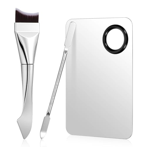 3PCS Stainless Steel Makeup Mixing Palette Set with Brush & Spatula