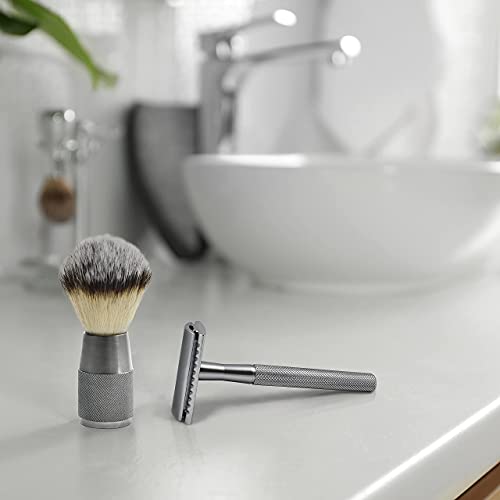 Bambaw - Shaving Brush Vegan | Silver | Ingrown Hair and Razor Bumps Treatment| Durable Shaving Brush Metal Handle| Shaving Brushes for Men and Women | Waste Free Synthetic Hair Brush
