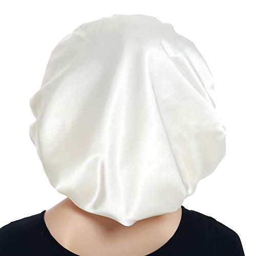 Alnorm Extra Large Silky Satin Bonnet – Double Layer, Double Care, White (One Size)