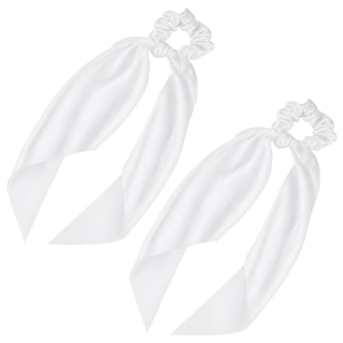 Knotted Bow Satin Hair Scrunchie with Tail - 2 Pack for Women