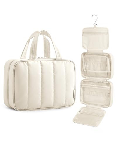 BAGSMART Large Beige Travel Toiletry Bag - Waterproof Makeup Organizer