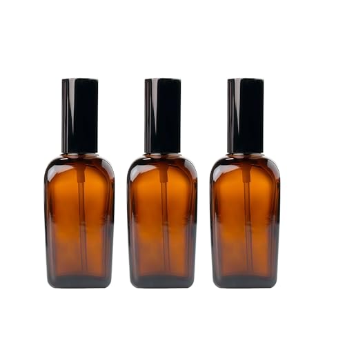 ericotry 3-Pack 100ml Amber Glass Refillable Pump Bottles Leakproof Travel Containers