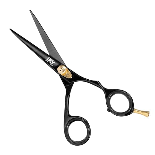 BRV MEN Razor Sharp Hair Scissors 6.5" Hammer Forged, Hand Sharpened, 100% Stainless Steel, Right-Handed, Black