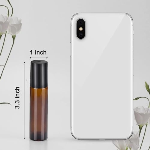 Sungwoo 10ml Amber Glass Roller Bottles - 25 Pack Leak-Proof Essential Oils