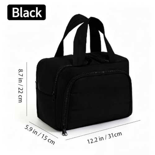 Large Travel Toiletry Bag for Women - Black Nylon Makeup Organizer
